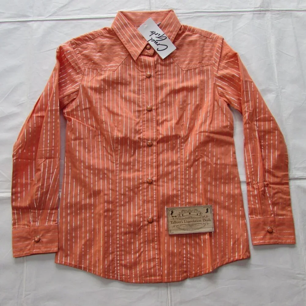 Cruel Girl's Long Sleeve Stripe Snap Western Shirt Coral